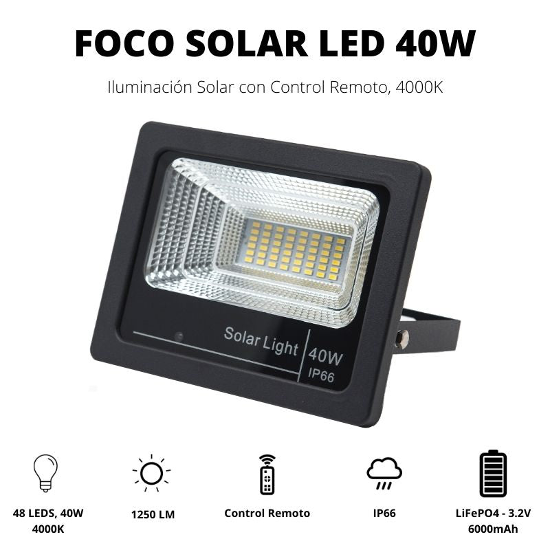 Foco Solar 48 LED Exterior + Sensor Movimiento + Control Remoto