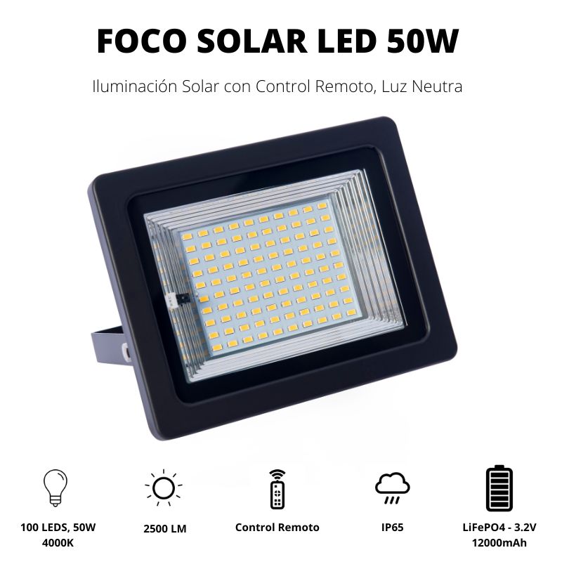 Foco Solar LED 100W Doble, 2 Lámparas, Luz Neutra 4000K, ELEDCO