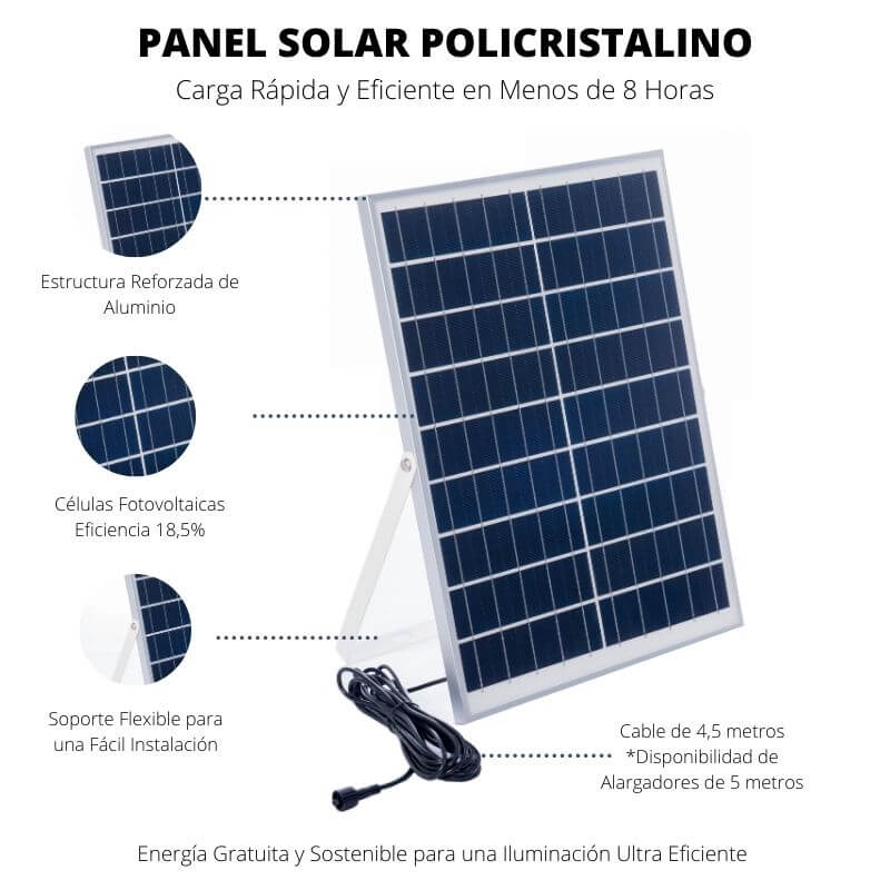 Foco Solar 120W, Autonomía de más de 8 Horas a Máxima Potencia