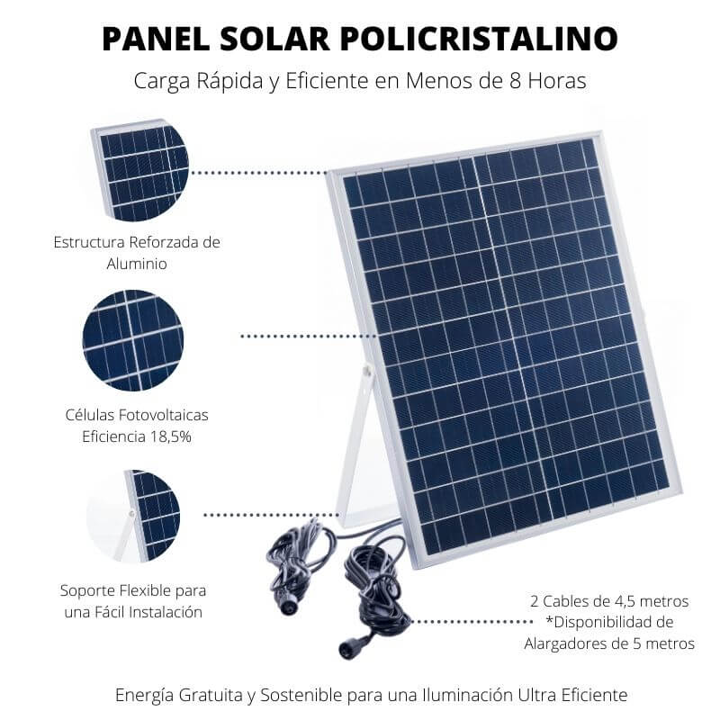 Foco solar 100W con panel para el ahorro energético - Prendeluz